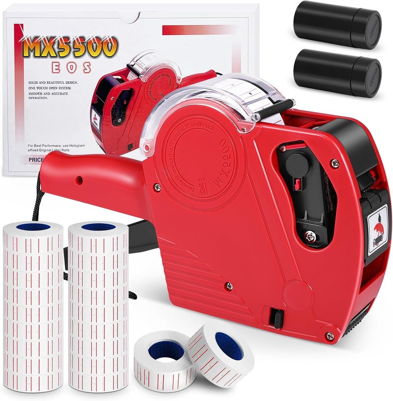 LonXFan Price Gun,Handheld Price Tag Gun Red Pricing Gun with Extra 10,000 Pad Labels and 2 Pack of Inks Price Guns Tool Set for Retail, Price Stamp for Groceries Price Labeling - Image 1